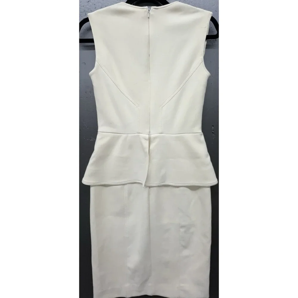 Yigal Azrouel Dress‎ 4 Winter White Cream Wool Silk Lined Leather Stretch Chic